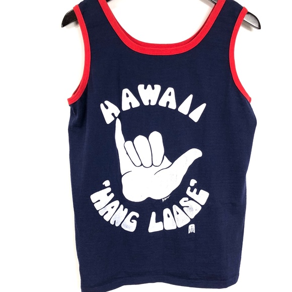 Vintage Blue Sz L Hawaii Hang Loose Tank Top - Picture 3 of 6
